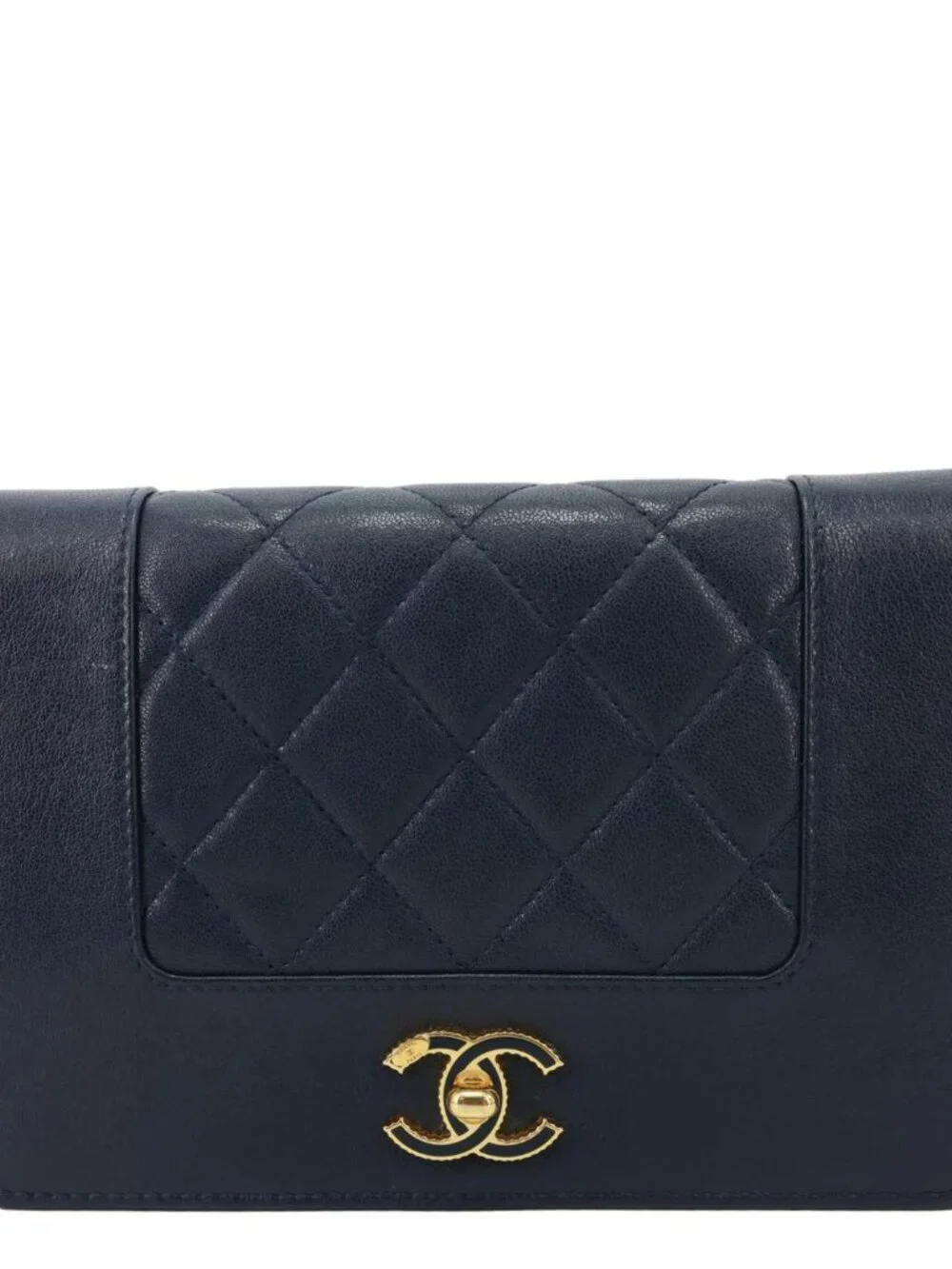 Chanel  Mademoiselle Vintage Flap Quilted Leather Wallet On Chain Navy Blue